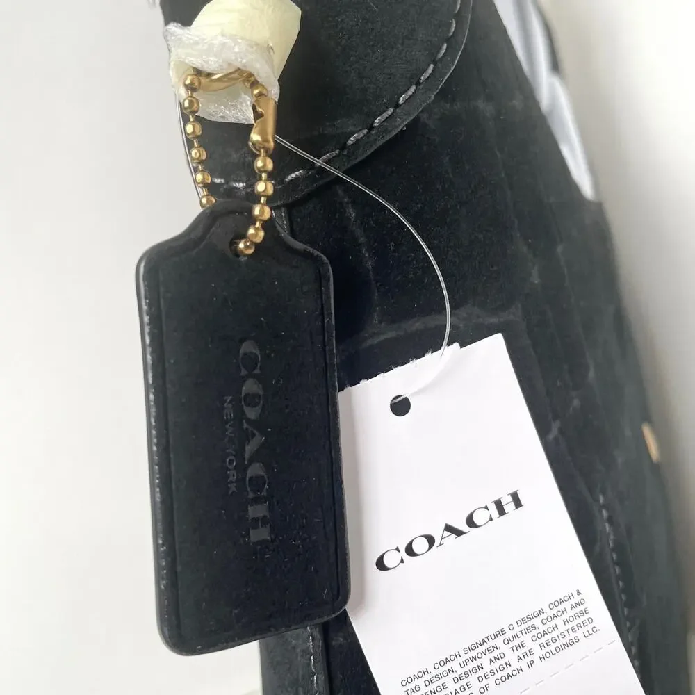 Coach Brooklyn 28 Black Croc-Embossed Suede Hobo Bag